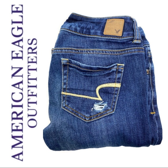 AMERICAN EAGLE DISTRESSED FLARE ARTIST JEANS - Picture 4 of 6